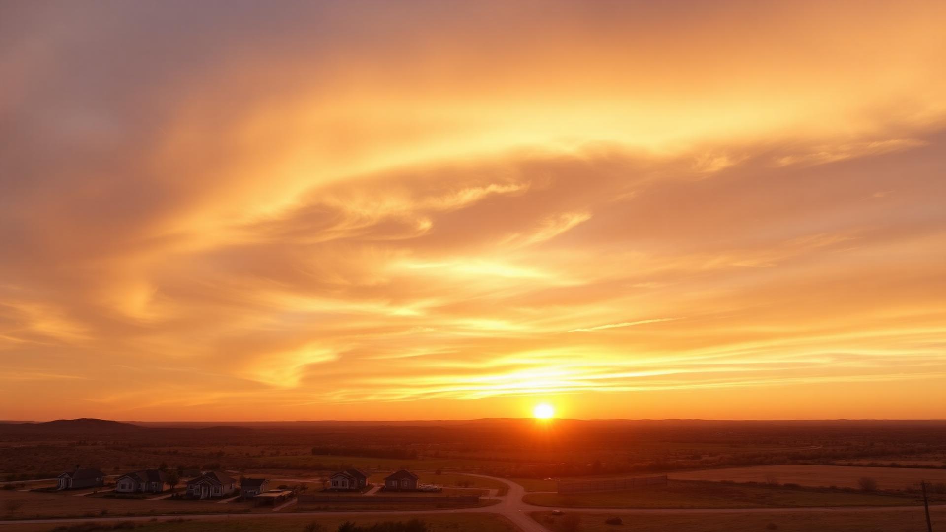 Sunset over Sunset Ridge community in Keene, Texas
